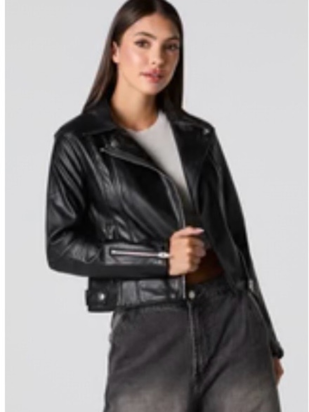 Classic Black Faux Leather Moto Jacket - Women's Jacket small.